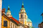 Slovenia, Ljubljana. Building towers in capital city. Art Print
